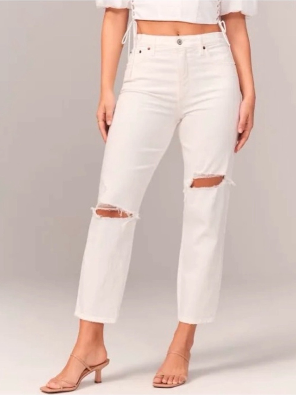 Abercrombie Curve Love High Rise Mom Jean-White Distressed